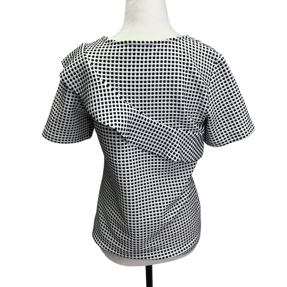 Ann Taylor Black/White Short Sleeve Blouse Top With Ruffle Size S - Picture 7 of 10